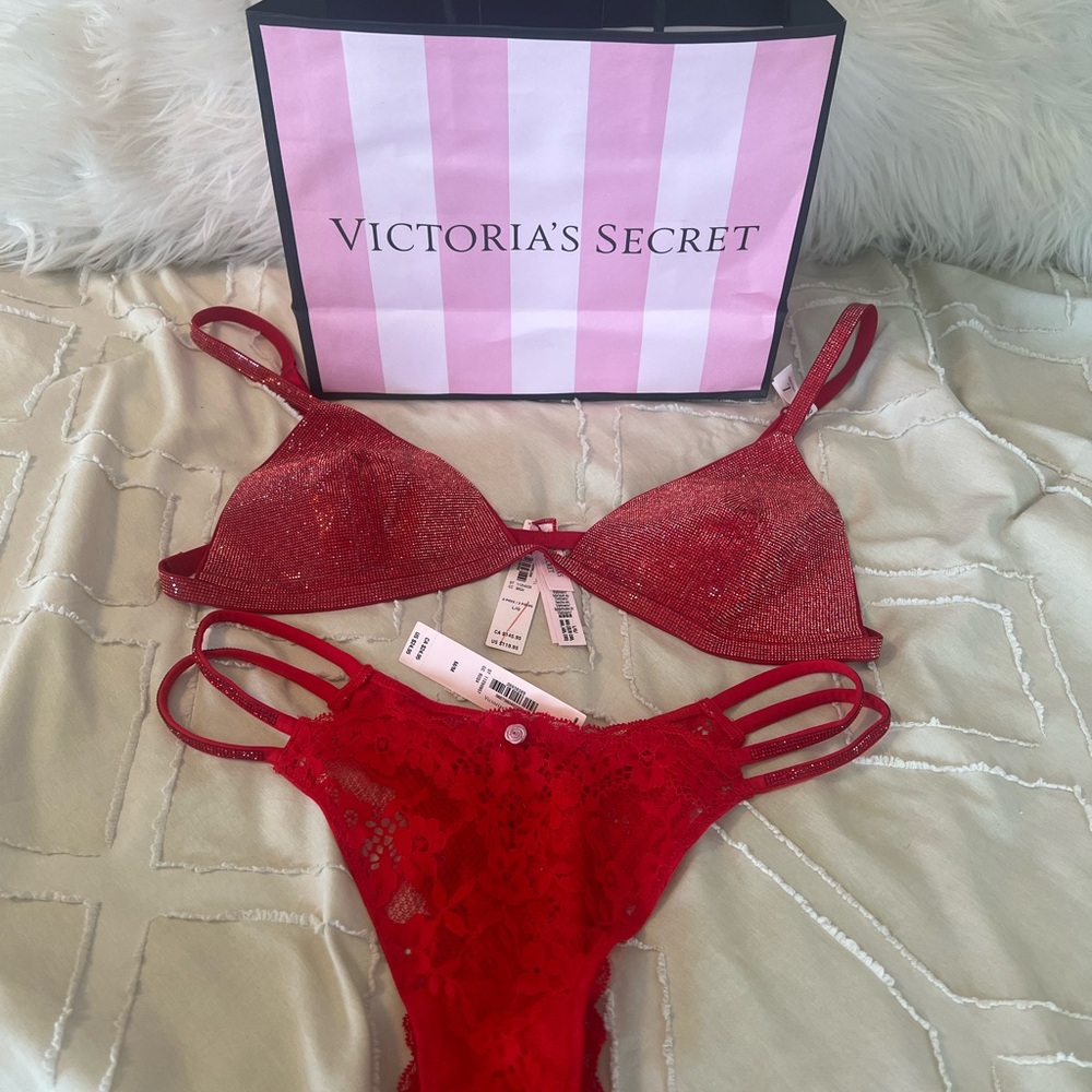 Victoria's Secret Sparkling Red Bra and Panty Set NWT
